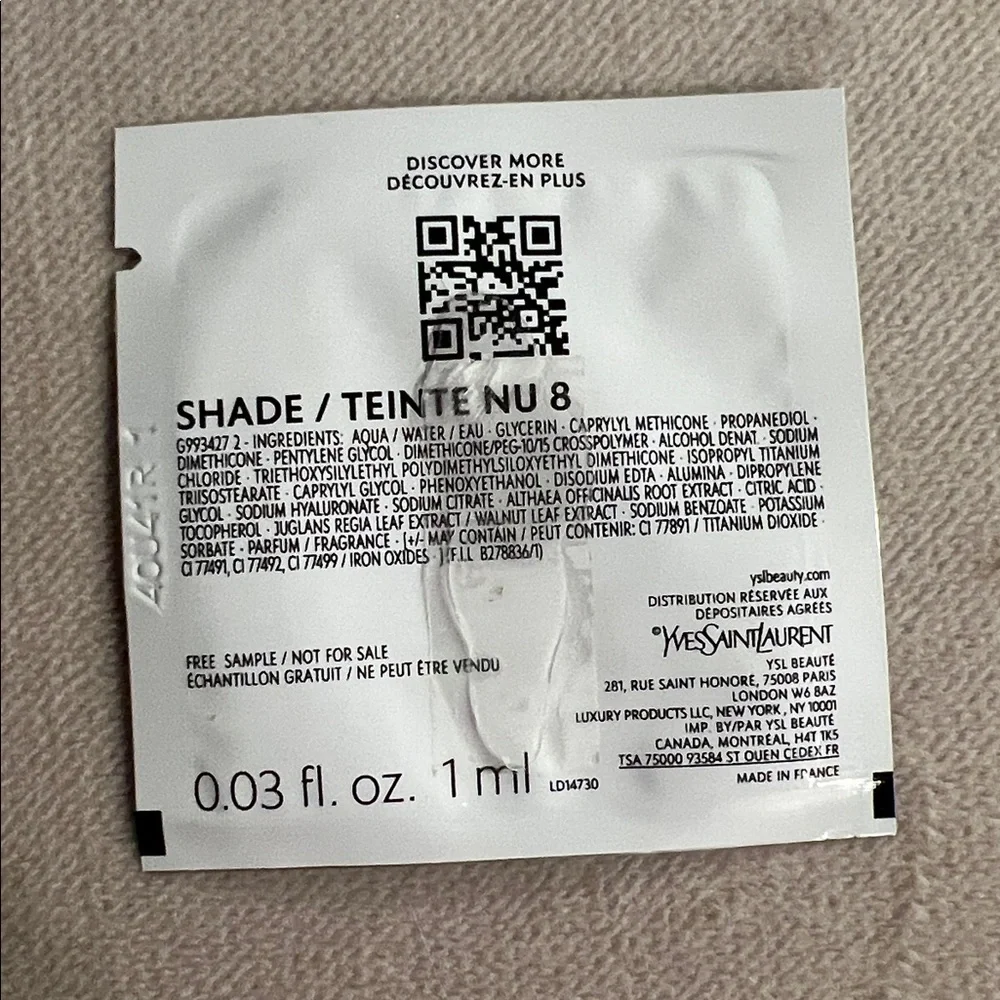 SAMPLE YSL Bare Look Tint in Shade 8